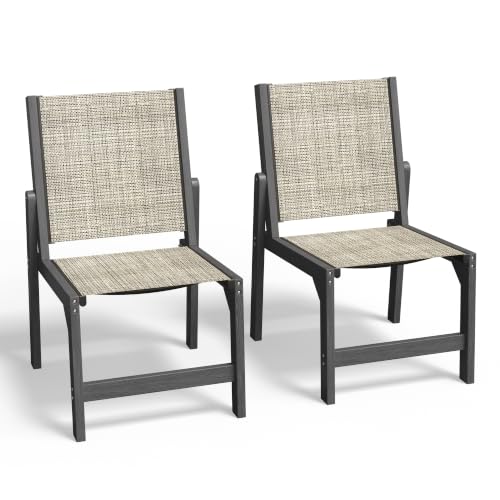 Image of Ciokea HDPE Outdoor Dining Chair of 2, Patio Stackable Porch Chairs, Grey