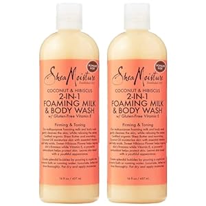 Shea Moisture Body Wash Moisturizing, Gluten Free Coconut & Hibiscus Foaming Milk & Body Wash Sensitive Skin, Coconut Oil, Vitamin E, Certified Organic Shea Butter, Family Size (2 Pack-16 Fl Oz Ea)