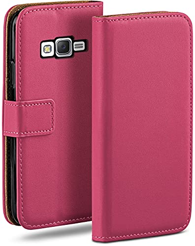 moex Book Hülle für Samsung Galaxy J5 (2015) Handyhülle mit Kartenfach, Hülle klappbar 360 Grad Schutzhülle, Klapphülle Flip Hülle Cover, PU Leder Handytasche Lederhülle, Pink