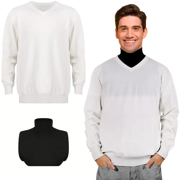 Clovilet 2 Pcs Christmas Vacation Costume Cousin White V-Neck Sweater Black Dickey for Men Xmas Holiday Party Dress up (Medium)