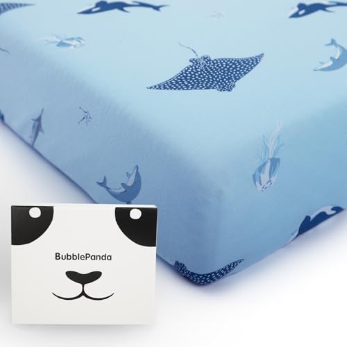 Image of BubblePanda Rayon Made from Bamboo Crib Sheets for Baby Boys Girls Neutral Soft Stretchy Fitted Crib Mattress Sheet Standard 52" x 28" (Shark)
