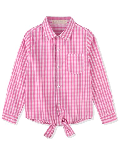 Image of Noomelfish Girls Long Sleeve Button Down Shirt Tie Front Western Tops Cowgirl Outfit (5-14 Years)