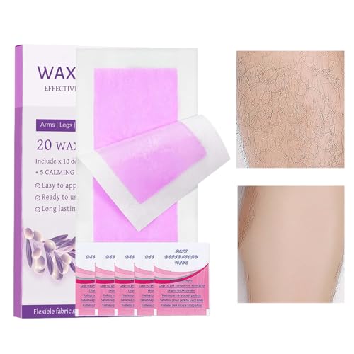 Tiras Depilatorias Para El Rostro | Veinte Tiras de Cera para Cejas con Toallitas,Eliminación De Vello Rápida Para Axilas Brazos Piernas Uso En Casa Viaje Spa Cuidado Belleza