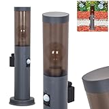  Lámpara de pie Hofstein Sessa, con detector de movimiento y enchufe de metal/plástico en antracita/ahumado o blanco, moderna lámpara de exterior para jardín, patio, 45,5 cm, E27, IP44