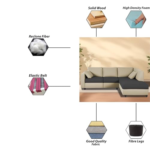 Image of Florian RHS 4 Seater L Shape Sofa Set for Living Room (Cream Black Fabric) Premium Fabric Sofa