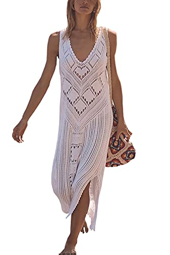 YouKD Damen Strickweste Langes Kleid V-Ausschnitt Kaftan Roben Sommer Aufdecken Kleid
