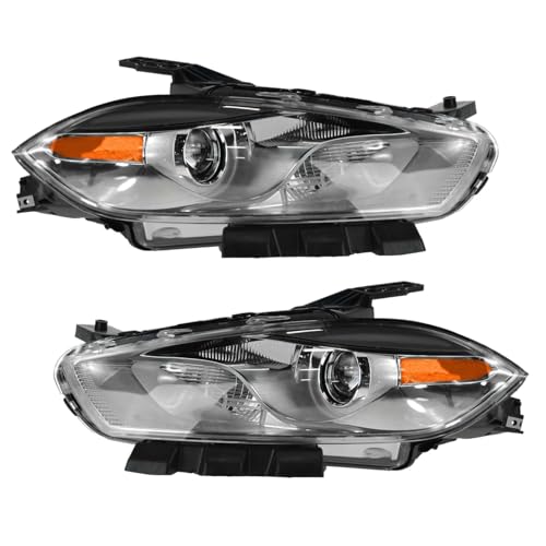 Image of TRQ 2 Piece Headlight Assembly Set Chrome Bezel Driver & Passenger Side Compatible with Dodge Dart 2013-2016 CH2518144 CH2519144 68292806AB 68292807AB
