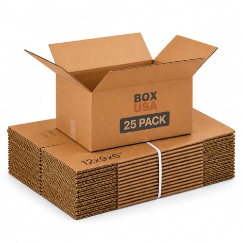 BOX USA Shipping Boxes 12'L x 9'W x 6'H, 25-Pack Small Corrugated Cardboard Boxes for Shipping, Mailing, Packing, Packaging and Storage