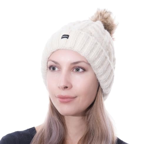 Bonnet torsadé CRAGGI crème pour femme protégeant efficacement du froid hivernal