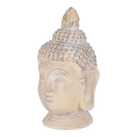ECD Germany Cabeza de Buda Figura de Piedra Artificial Poliresina 78cm Color Beige/Gris Escultura Estilo Asiatico Figurilla Decorativa Feng Shui Estatua de Adorno para el Hogar y Jardín