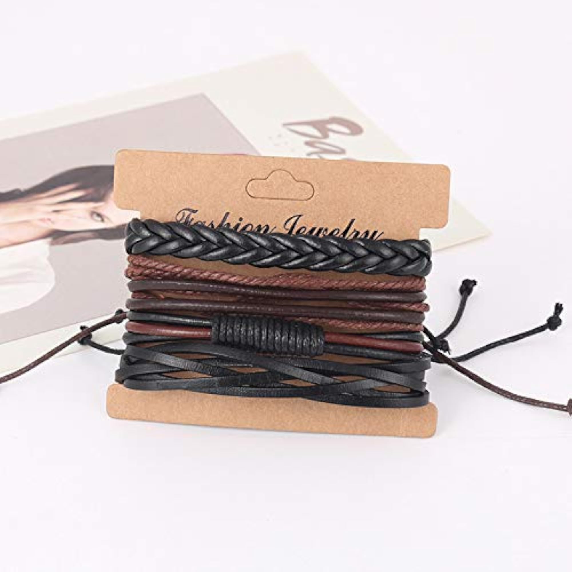 4pcs Stylish Strand Bracelet Set in Brown and Black