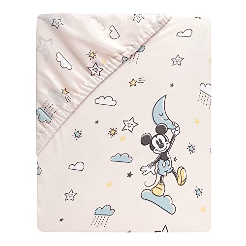 Image of Lambs & Ivy Disney Baby Moonlight Mickey Mouse Fitted Crib Sheet - White