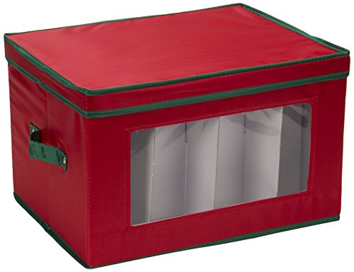 Household Essentials Stemware Storage Box With Lid And Handles | Champagne Glasses | Red Canvas With Green Trim #TOP7