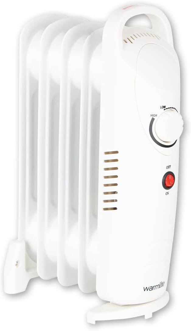 5 Fin Oil Filled Radiator with Adjustable Thermostat and Overheat Protection, 650W, White, WL43002YW