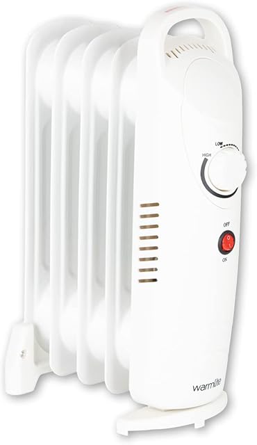 Warmlite WL43002YW 650W 5 Fin Oil Filled Radiator with Adjustable Thermostat and Overheat Protection, White