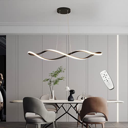 Lámpara Colgante LED Moderna Lámpara De Comedor 42W Regulable Lámpara De Techo con Control Remoto Diseño Espiral Ajustable para Mesa De Comedor Cocina Sala De Estar Dormitorio Oficina Estudio Negro Cover