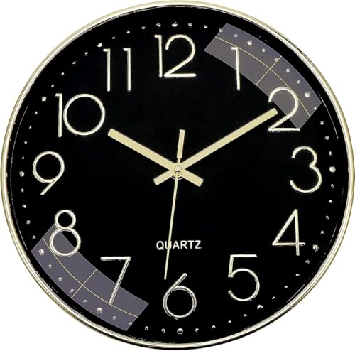 Image of TEKCOOL Plastic Digital Wall Clock 12 inch Silent Quartz Decorative Non-Ticking Classic Clock Battery Operated Round Easy to Read for Room /Home /Kitchen /Bedroom /Office /School- (Gold Black);