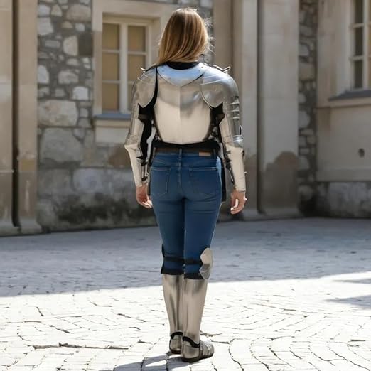 Medieval Women’s Steel Armor Set – Polished Knight Breastplate with Pauldrons, Arm Guards & Greaves – Female Warrior Fantasy Armor for Cosplay, LARP, Renaissance & Reenactment