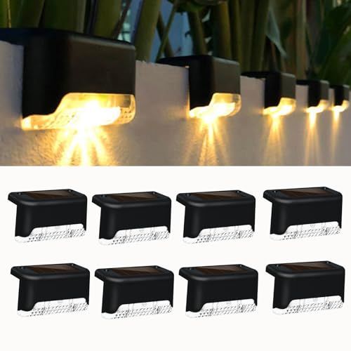 Image of Caldarax 8 Pack Solar Fence Lights Garden, LED Decking Lights Solar Powered Waterproof Outdoor Step Light for Fence, Deck, Stair, Step, Pathway, Yard, Patio, Decoration (Warm White)