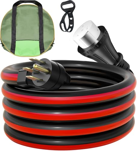 RVPLAN 15FT 50 Amp RV Extension Cord,14-50P to SS2-50R Heavy Duty STW RV Power Cord for RV Camper and Generator to House, with Locking Connector & Cord Organizer,Black-Red, ETL