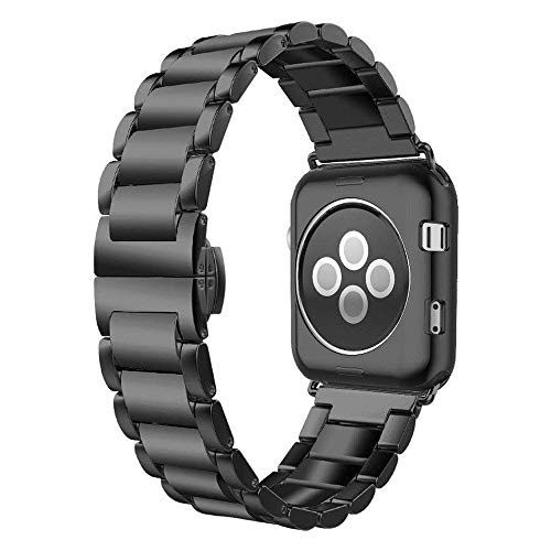 Band Compatible with Watch 42mm 44mm, Solid Stainless Steel Metal Wristband Strap with Butterfly Folding Clasp Replacement for 2019 Watch Series 5 Series 4(44mm) Series 3/2/1 42mm