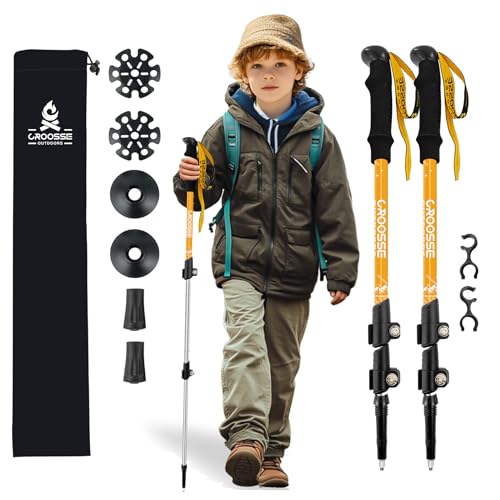 Bastones de senderismo ligeros y plegables para niños, bastones de senderismo retráctiles, bastones de senderismo telescópicos de aluminio, paquete de 2, bastones de esquí ajustables para niños
