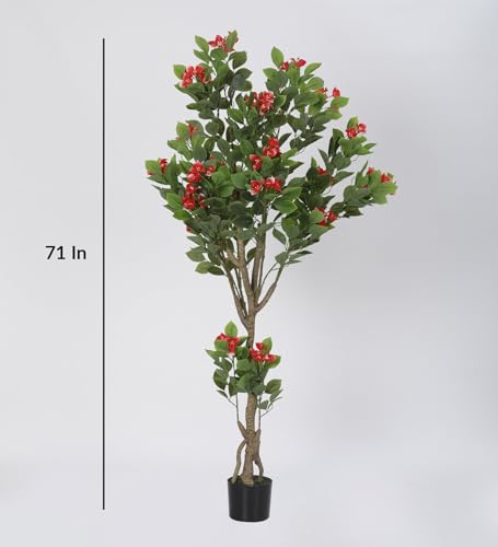 Image of Artificial Bougainvillea Tree, Large Nordic Simulation Plant Floor for Home Garden Outdoor Indoor Decoration (with Pot, 180 cm Tall, Red) (Red)