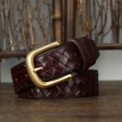 Men's Fashion Top-Layer Cow Leather Weaving Belt, Leather Copper Buckle Denim Belt, Casual Formal Belts2