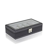 Dunkelblauer Uhrenkasten zur stillvollen Aufbewahrung/Schutz von wertvollen Uhren, Glasdeckel, Platz für 10 Uhren