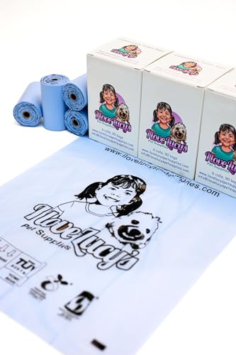 Image of Dog Poop Waste Bags, Biobased Pet Waste Bags, Sky Blue, 9 Inches Wide by 13 Inches Tall, 6 Rolls, 15 Bags Per Roll 90 Bags Per Box.