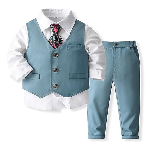 Image of Kimocat Baby Boy Clothes Outfit Suit Long Sleeve Gentleman Tuxedo Vest Wedding Birthday Party Suit