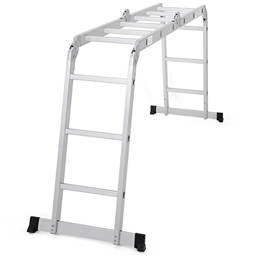 Giantex 12.5 Ft Multi Purpose Folding Step Ladder Platform Extendable Scaffold Ladder EN131 Aluminum 7 in 1 Extension Step Lightweight 330LB (12.5 Ft)