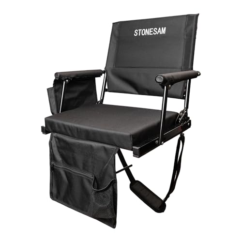 STONESAM Stadium Seat with Adjustable Back Support, bleacher Chair with armrest Cup Holders & Carry Strap (1, Black, L)