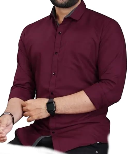 Image of Mahima Ethnic Centre's Men's Solid Formal Shirt Cotton Slim Fit Business Casual Button Down
