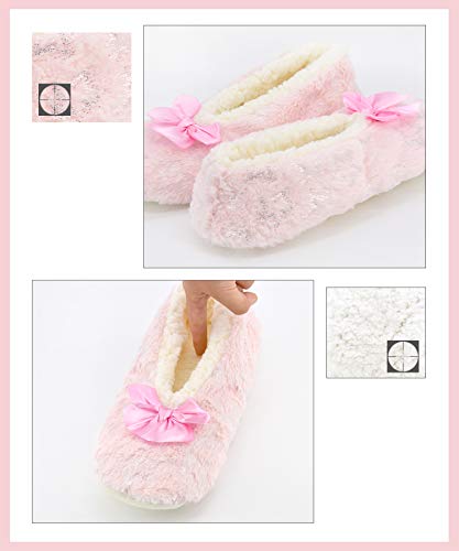 Image of DICUIRD Womens Cozy&Warm Soft Sole Slipper Socks with Grippers-Girls Teddy Fleece Indoor Slipper with Non-skid Bottoms