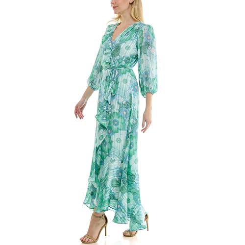 Image of Maison Tara Women's V-Neck Ruffle Faux Wrap Maxi Dress