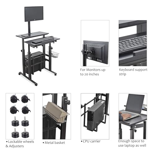 Image of Isomars Computer /Laptop Table with Adjustable Height & Angles, Sit Stand Table, Computer Desktop Workstation with Fixed Monitor Mount - Useful for Using Gadgets Like Desktop, Laptop, etc. (Black)
