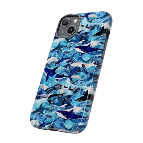 Coque rigide brillante iPhone 14 Plus bleu requin motif vagues protection antichoc - 2