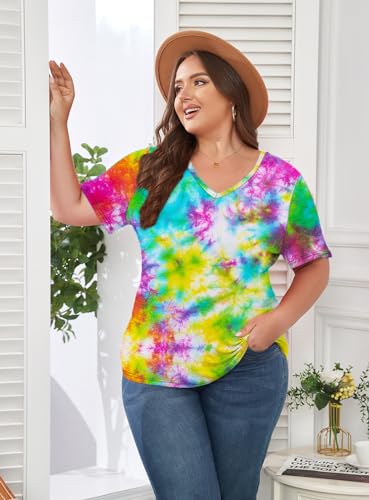 Image of ForHailey Women's Plus Size Short Sleeve Tee Shirt V Neck Basic Ladies Loose Fit T Shirt 1X-5X