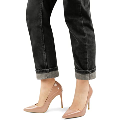 Coleter Women's 4 Inch Pumps Pointy Toe Wedding Dress Shoes Slip On Stiletto Pumps Patent Nude 10Us #TOP2