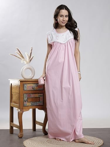 Image of 9shines Label Cotton Sleeveless Nighty | All Over Print Maxi Night wear for Women | Full Length Night Gown Night Dress for Women Stylish (Cotton Sleeveless 25)