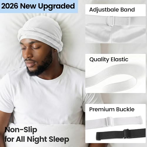 Image of Ababalaya Upgraded Satin Lined Halo Turban Durag for Men &Women Sleeping Bonnet PRE-Tied Headwraps for Hair Loss