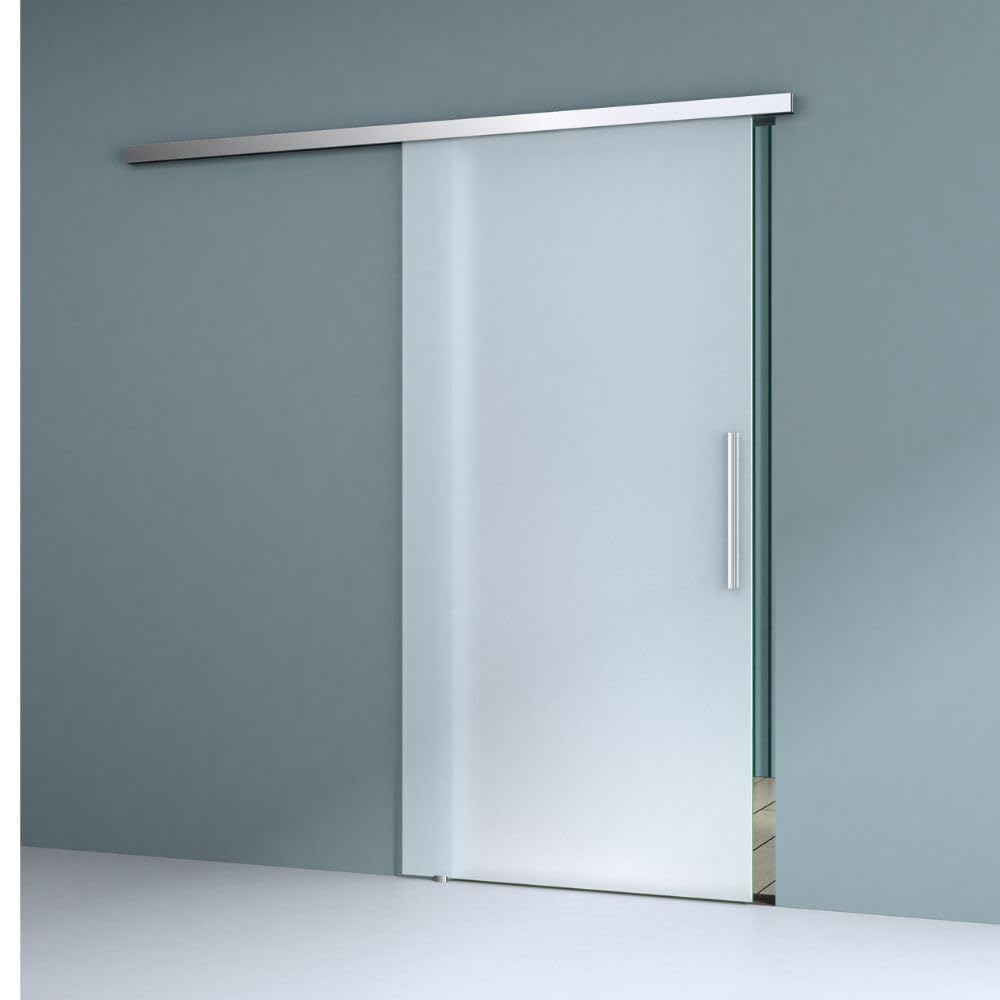 Durovin 900mm* 2050mm Internal Sliding Glass Door - Fully Frosted - Bar Handle - with Track 6.7ft for Bathrooms Kitchens Living Room Bedroom