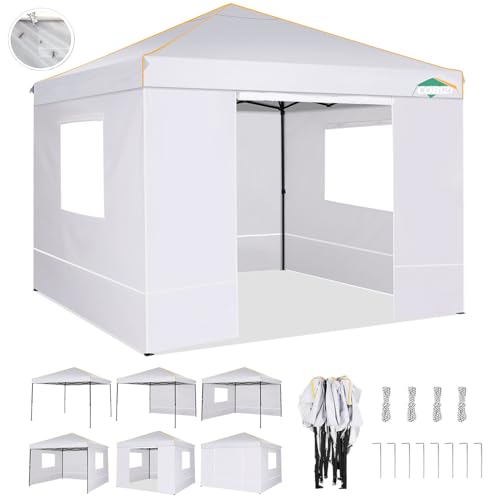 COBIZI 10×10 Easy Setup Pop Up Canopy Gazebo with Mesh Windows 2.0, White