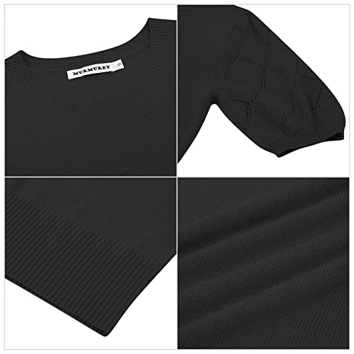 Image of Womens Short Sleeve Sweaters Crewneck Knit Pullover Tops 2025 Summer Casual Lightweight Crochet Blouse Shirt