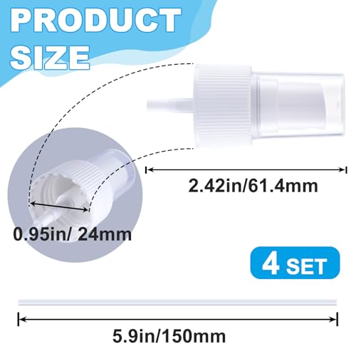 4 Pcs Spray Bottle Top, Nozzle Sprayer Tops Replacement, Plastic Fine Mist Sprayer Pump for Essential Oil, Cleaning Solutions (24/410 Cap Size, White)2