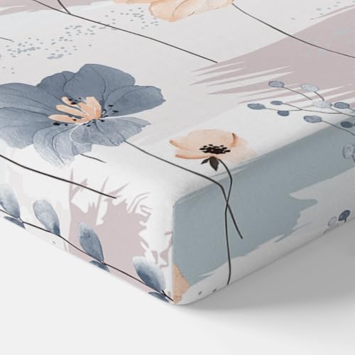Image of LORETO - A QUALITY LINEN BRAND 210 TC 100% Pure Cotton Single Fitted Bedsheet with 1 Pillow Cover for 78 x 36 Inch Mattress, All-Around Elastic, 8 Inch Deep Pocket, Blue & Peach