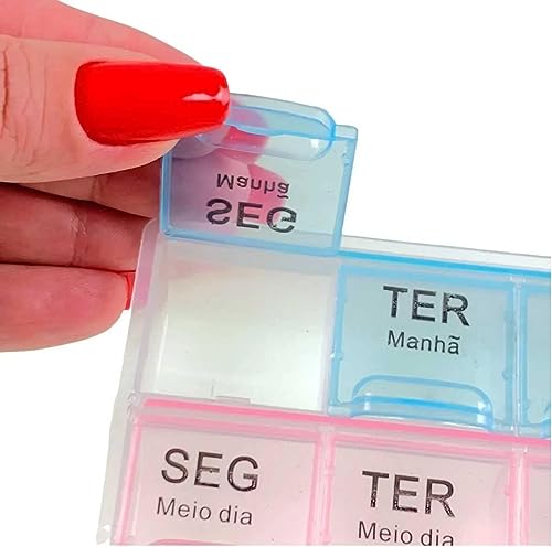 Kit com 2 Porta Comprimidos 4x ao Dia Semanal 28 Divisórias Organizador Medicamentos Remedio 7 Dias