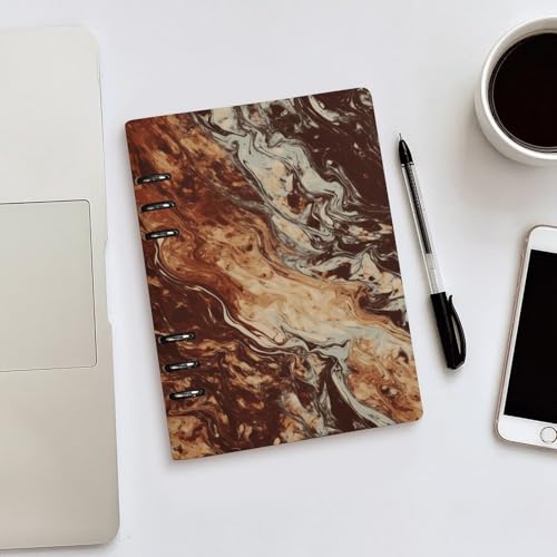 Carnet de notes marbré marron en cuir synthétique de qualité supérieure format A5 - 5