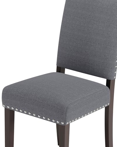 Image of Upholstered Dining Chairs Set of 2 with Thickened Seat Cushion, Wooden Mid-Century Modern Fabric Farmhouse Kitchen Chairs for Dining Room Living /Restaurant /Reading Room